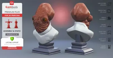 A detailed bust of an alien character, featuring a high-collared garment, prepared for 3D printing.