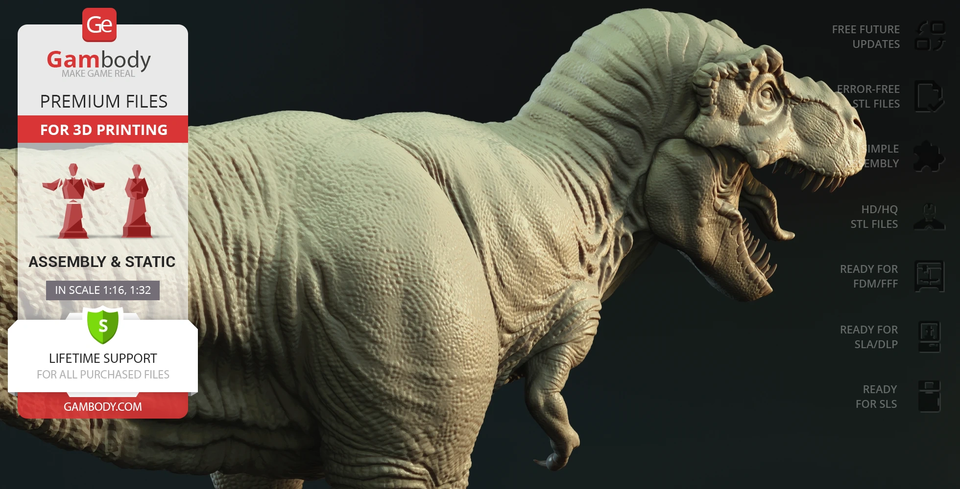 A detailed 3D model of a Tyrannosaurus Rex showcasing its textured skin and open mouth.