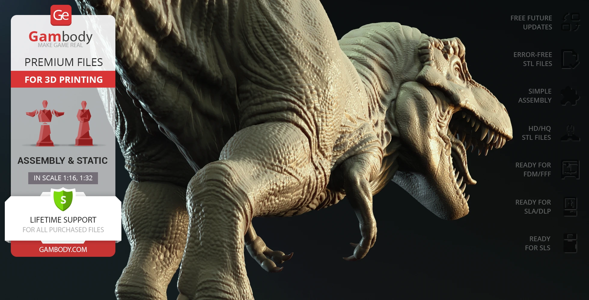 Realistic 3D rendering of a snarling Tyrannosaurus Rex, showcasing detailed skin texture and dynamic pose.
