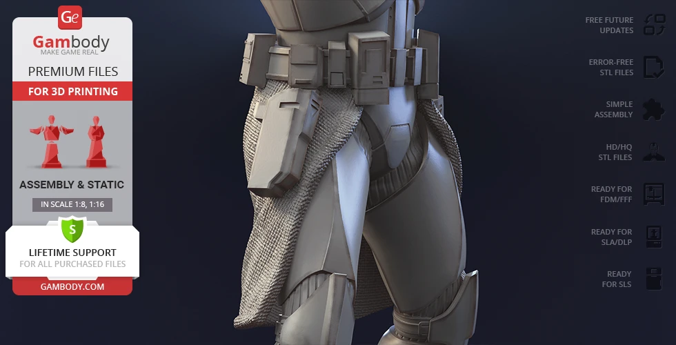 3D model of armored legs and utility belt from a sci-fi character, prepared for 3D printing.