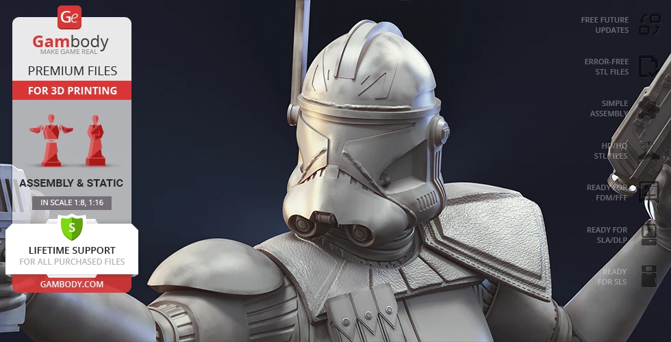 Armored sci-fi trooper model for 3D printing, featuring detailed helmet and armor design.