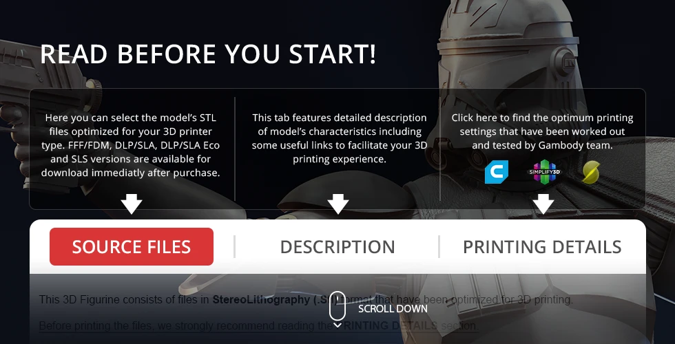 3D printing menu for Captain Rex STL files: source files, description, printing details.