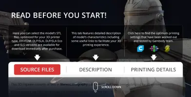 3D printing menu for Captain Rex STL files: source files, description, printing details.
