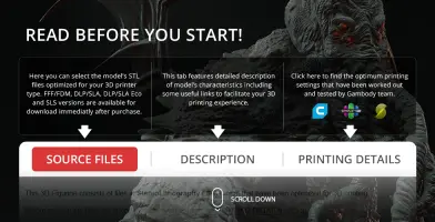 Cthulhu 3D print guide: Source files, description, and printing details for optimized STL file use.