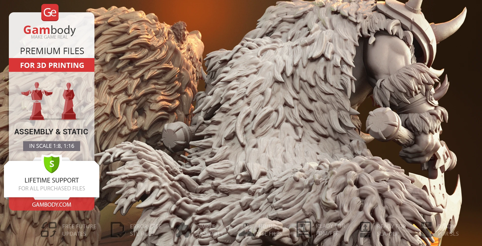 Two detailed, furry creature figures prepared for 3D printing.