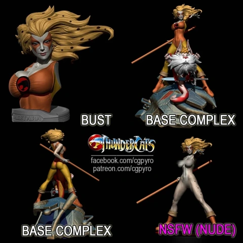 3D models of Cheetara from Thundercats: bust, complex base pose, and NSFW version.