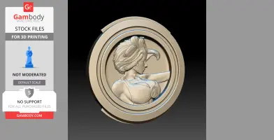 3D relief medallion of a character with dynamic hair and detailed upper body design.