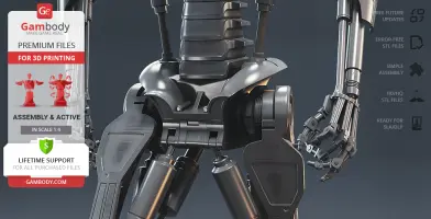 Close-up of a T-800 Endoskeleton 3D model, showcasing mechanical details and articulation.