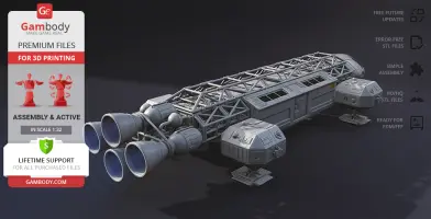 A detailed model of the Eagle Transporter spacecraft for 3D printing, showcasing its engines and lattice framework.