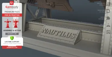 A 3D model of the Nautilus Submarine with promotional details for Gambody 3D printing files.