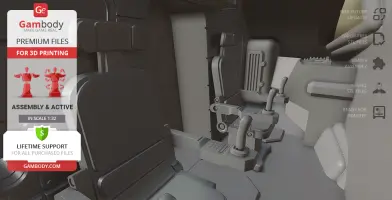 3D model interior with futuristic cockpit design featuring pilot seats and control panels.