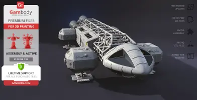 A detailed 3D model of the Eagle Transporter vehicle from 'Space: 1999,' ready for 3D printing.