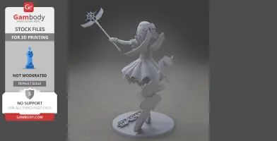 A detailed 3D model of a magical girl holding a staff, standing on a decorative base.