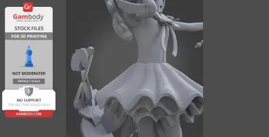 A detailed 3D model of a character in a dynamic pose with a flowing dress and wand, designed for 3D printing.
