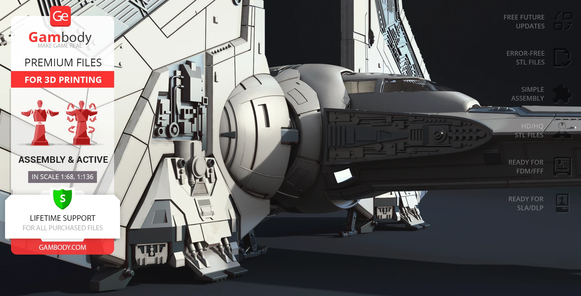 Detailed 3D model of a Gauntlet Starfighter, showcasing intricate design elements for 3D printing.