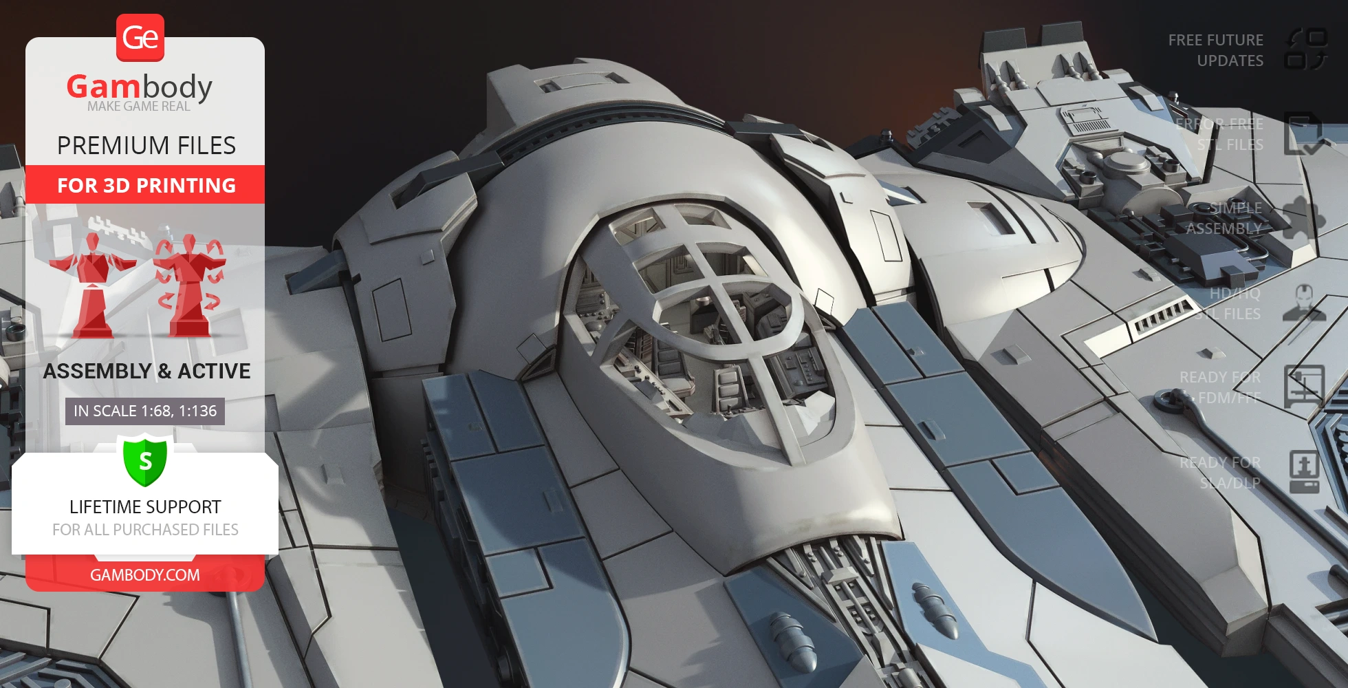 A detailed 3D model of a futuristic starfighter cockpit, designed for 3D printing.