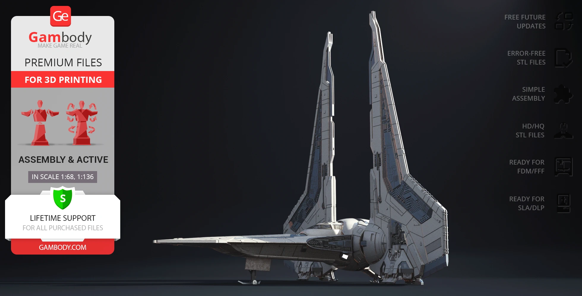 A detailed 3D model of a Gauntlet Starfighter ready for 3D printing.