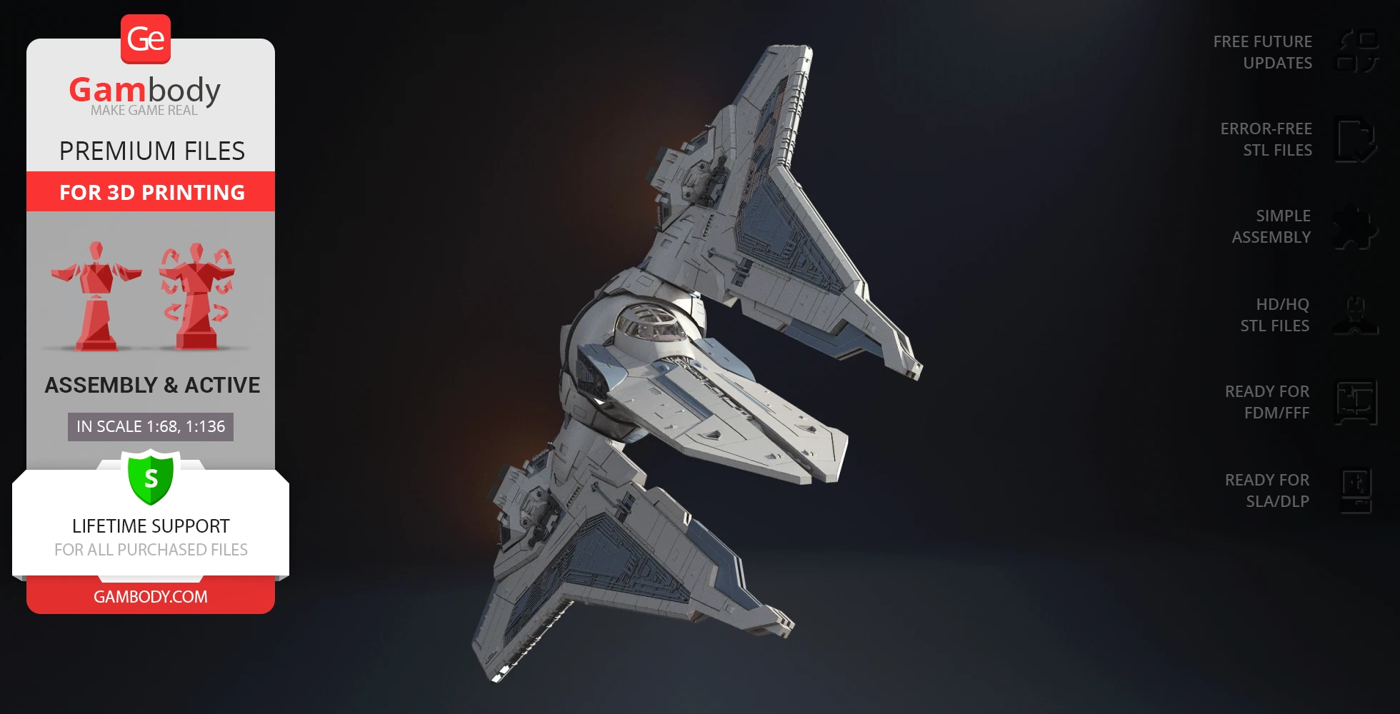 A detailed 3D model of a futuristic gauntlet starfighter with intricate wing and cockpit design.
