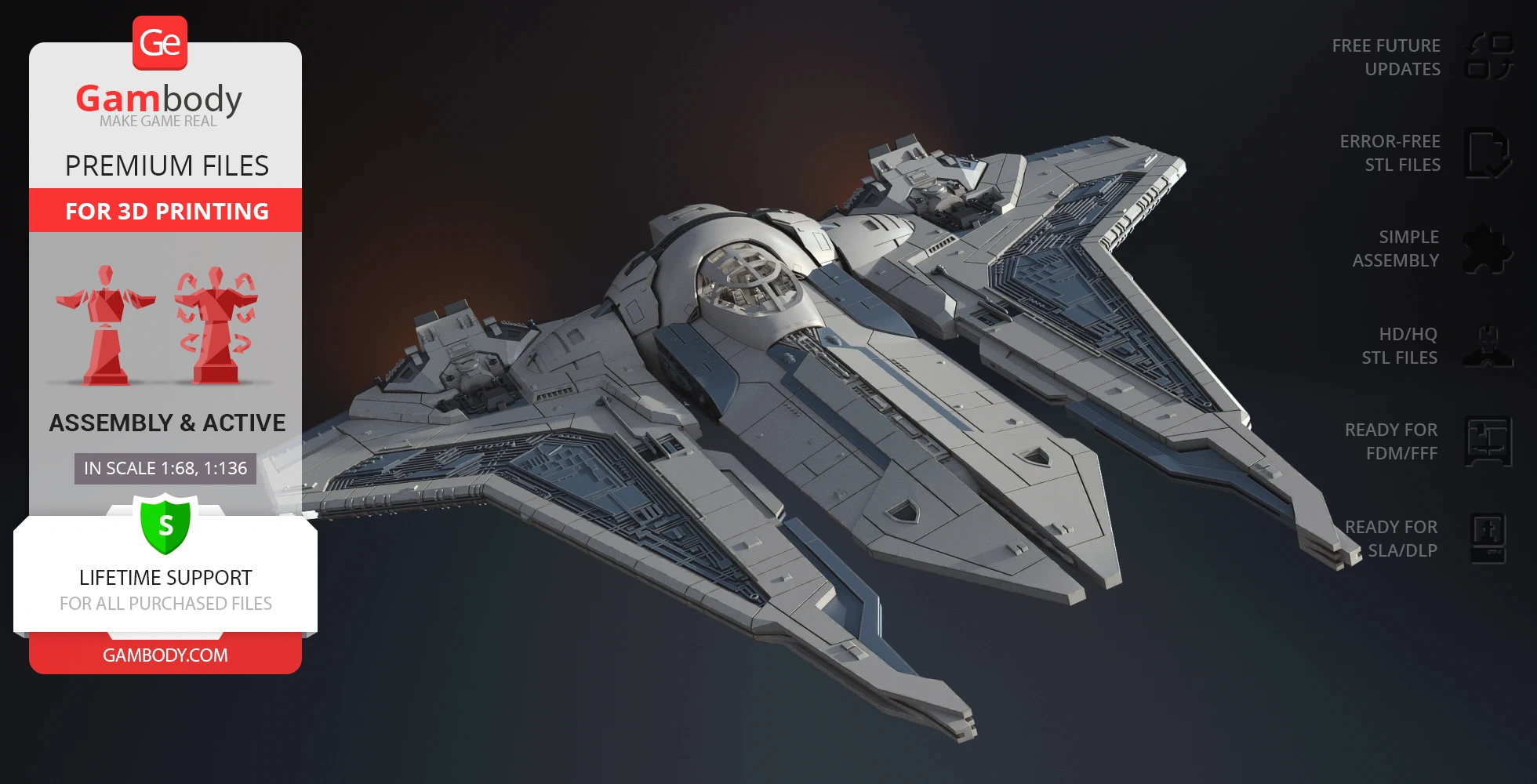 A detailed 3D model of a Gauntlet Starfighter for printing, showcasing intricate wings and cockpit design.