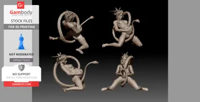 A dynamic 3D model of a woman entwined with a tentacled demon, shown in various dramatic poses.