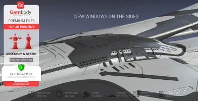 Close-up of 3D model of the USS Orville with intricate details, ready for 3D printing.