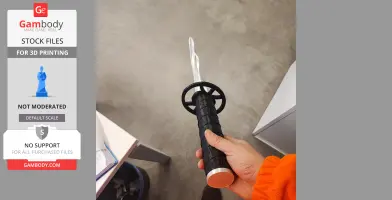 A hand holding a 3D-printed collapsible sword with a black grip and round guard.