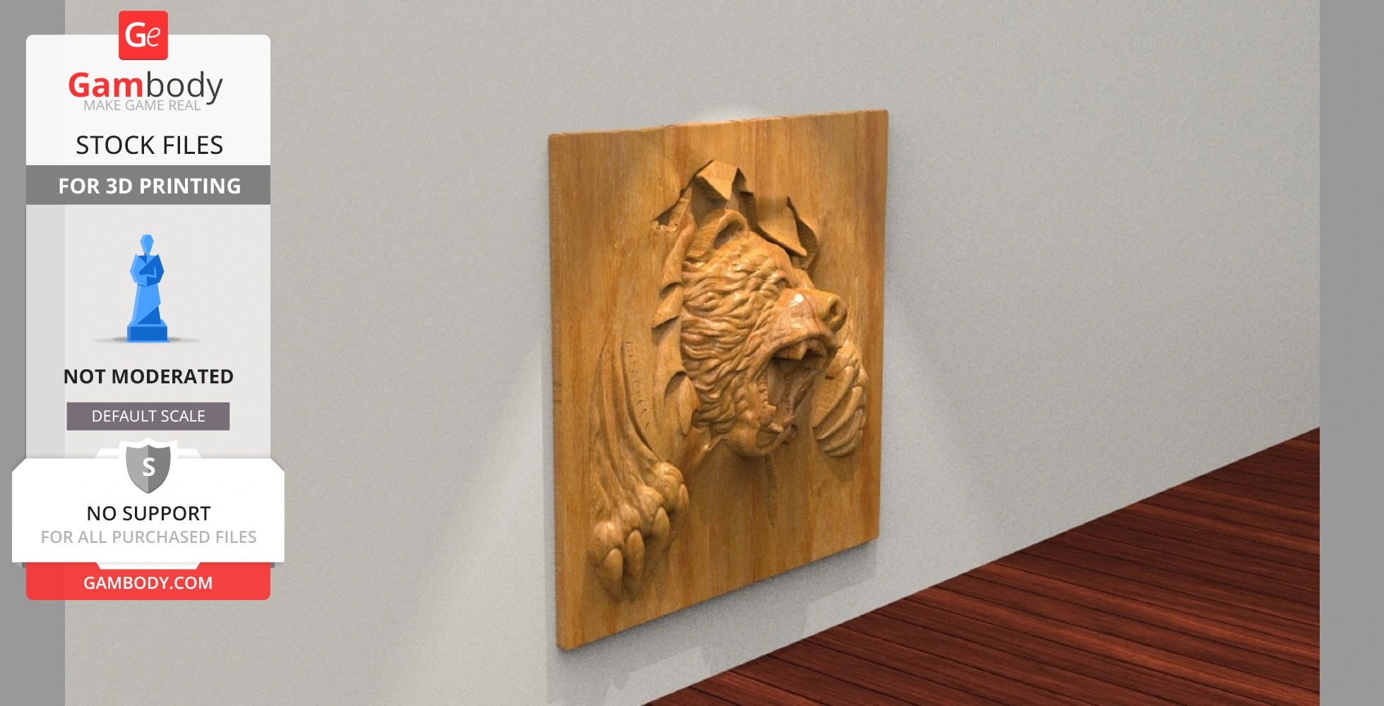 A wooden relief of a roaring bear's head and paw mounted on a wall.