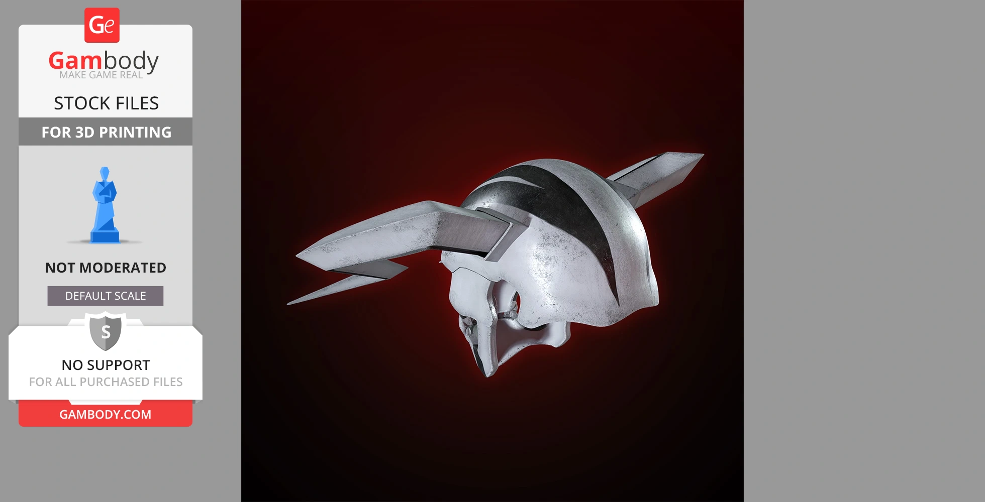 A detailed white mask with black accents and sharp protrusions, designed for 3D printing.