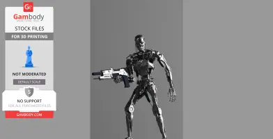 A detailed 3D model of a robotic endoskeleton holding a futuristic gun.