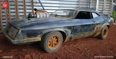 Rustic Ford Falcon XB 3D model, detailed for printing, with worn paint and exposed engine parts.