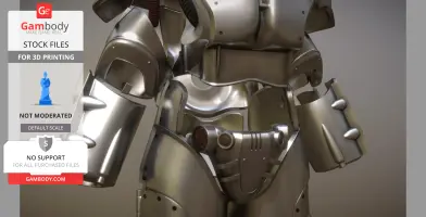 Metallic Fallout Power Armor X01 3D model STL files for printing, showcasing intricate armor details.