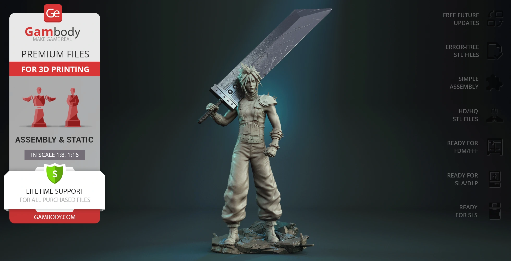 Buy Cloud Strife 3D Printing Figurine | Assembly