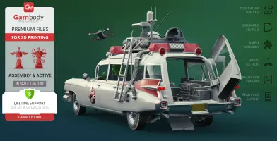 Ecto-1 model from Ghostbusters with equipment, open back door, ready for 3D printing.