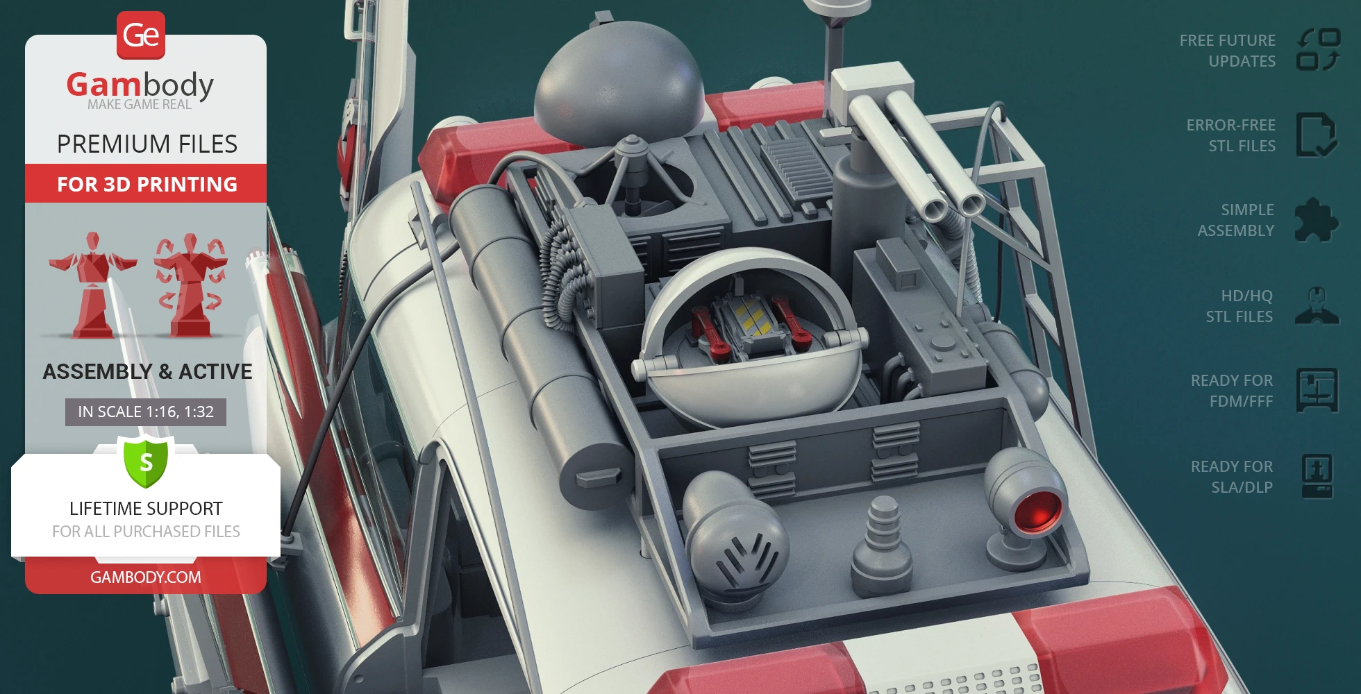 Detailed model of Ecto-1 roof equipment from Ghostbusters for 3D printing, featuring various gadgets.