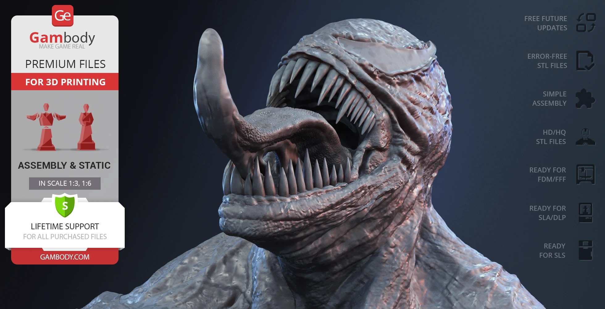 Detailed 3D bust of a monstrous creature with sharp teeth and textured skin, suitable for 3D printing.