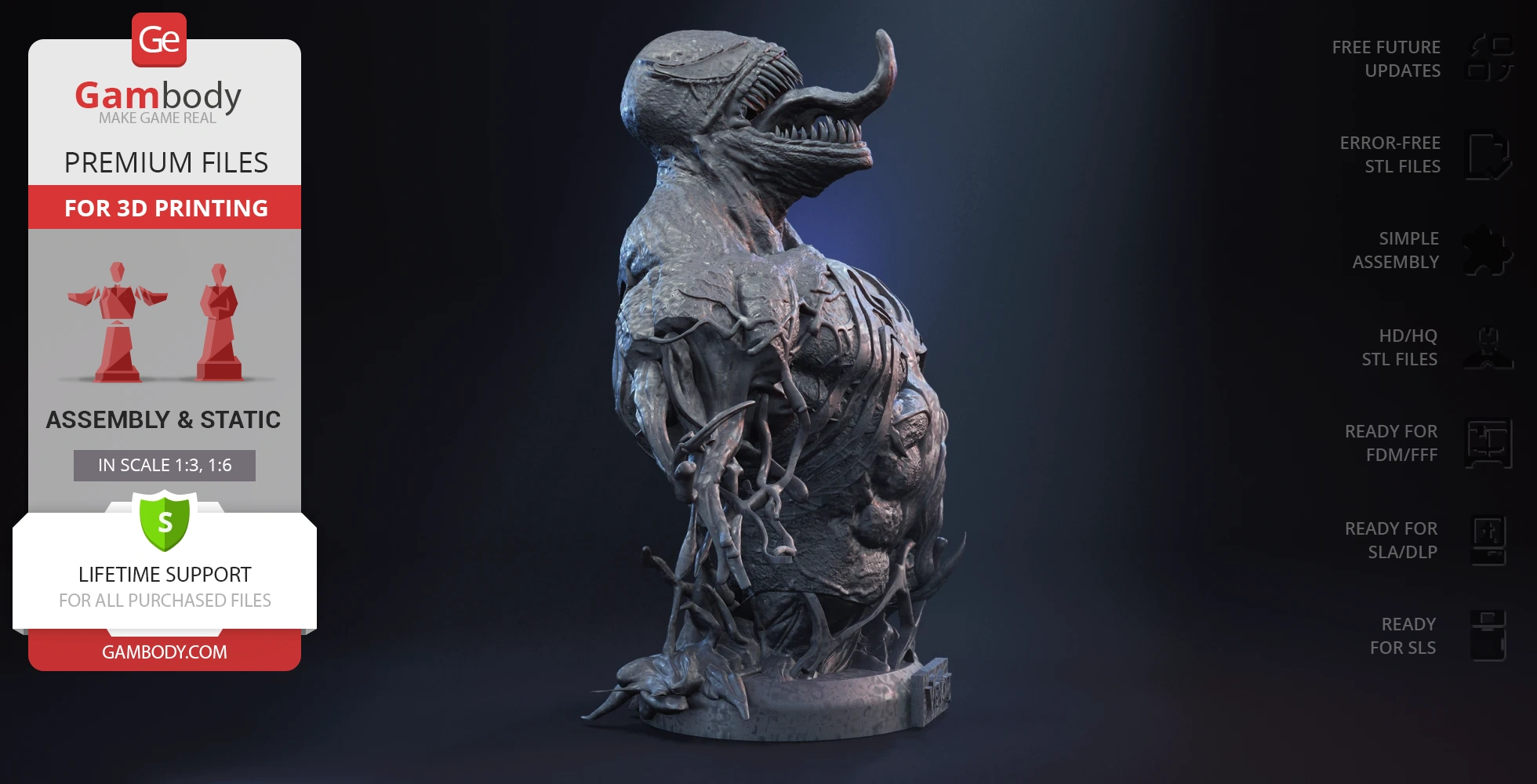 Detailed Venom bust with an open mouth and protruding tongue ready for 3D printing.
