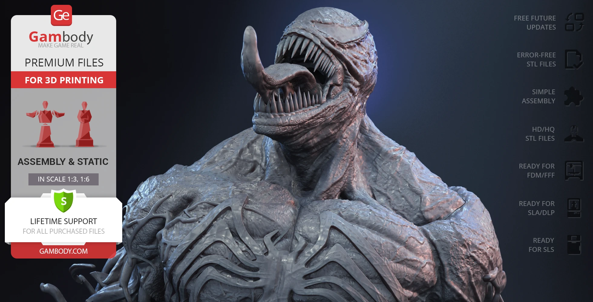 A detailed 3D bust of a muscular, monstrous figure with sharp teeth and a long tongue.