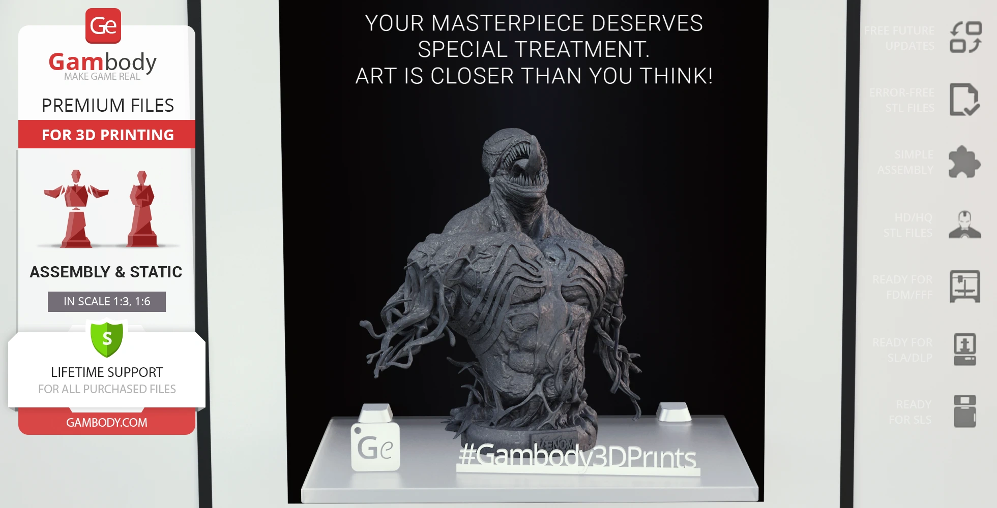 A highly detailed 3D bust of a creature with sharp teeth, muscular build, and tendrils, designed for 3D printing.
