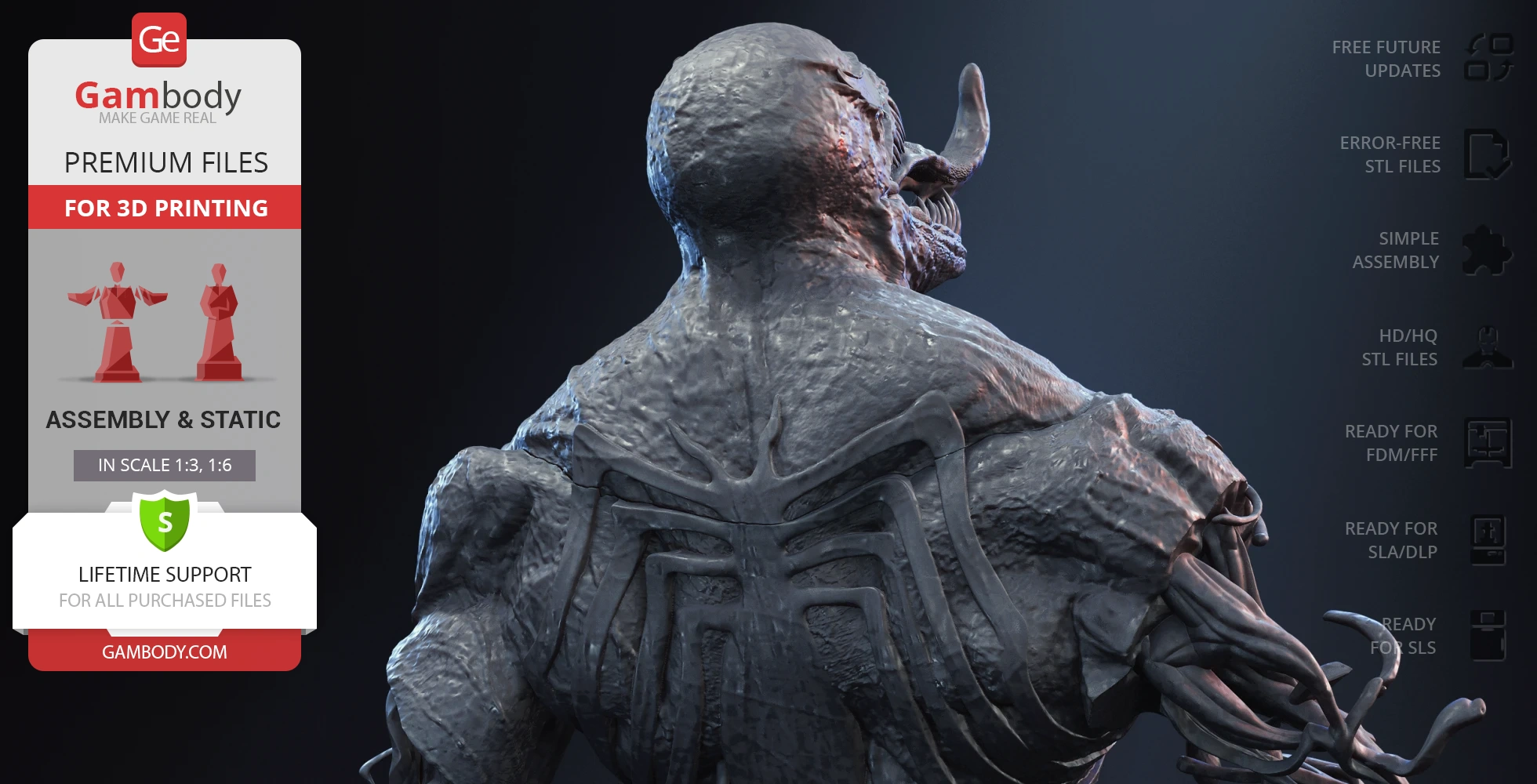 A detailed 3D bust of a muscular, thick-skinned figure with a spider emblem on its back.