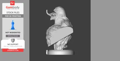 Venom bust 3D model with detailed texture and open mouth, side view, ready for printing.