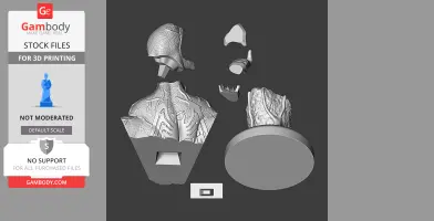 Venom bust 3D model parts, showing a detailed head and torso, arranged for printing assembly.