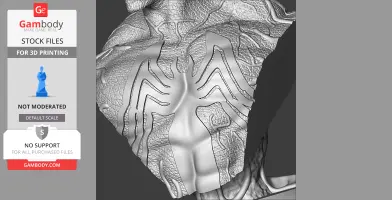 A textured 3D model of a chest with a spider emblem, designed for 3D printing.