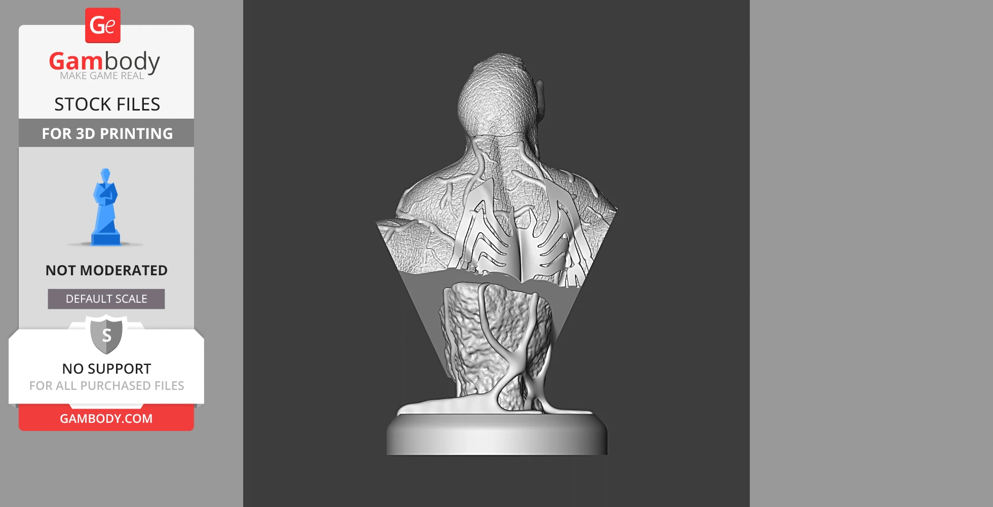3D model of a Venom bust, showcasing detailed textures and symbiote features on a display base.