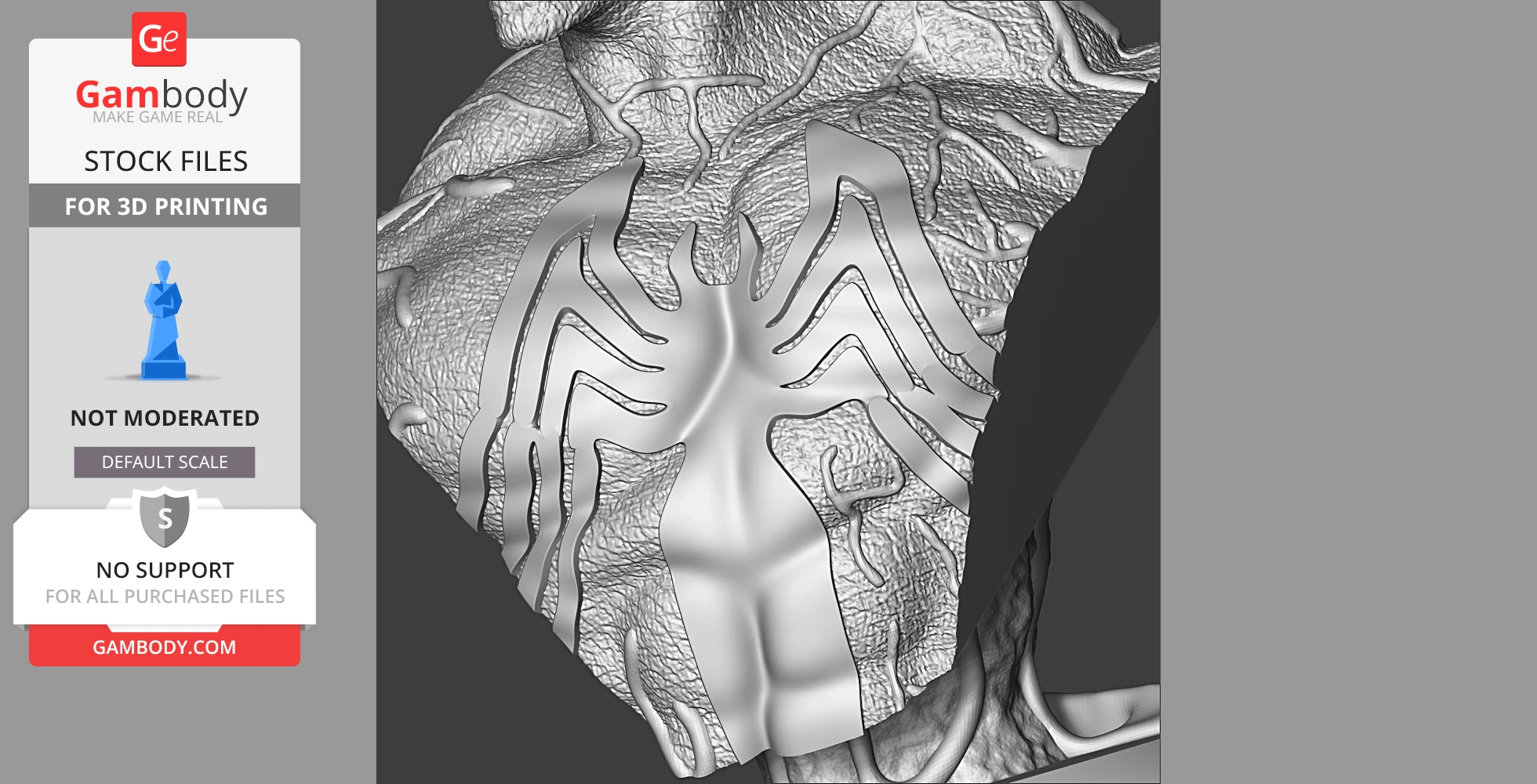 A textured 3D model of a chest with a spider emblem, designed for 3D printing.