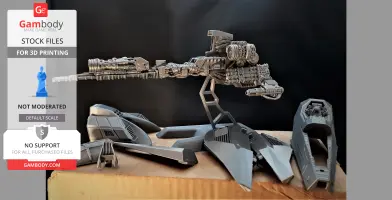 Detailed 3D model of a futuristic spaceship with intricate mechanical components designed for printing.