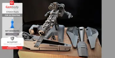 A 3D printed Wipeout Feisar model from Gambody, with intricate details and multiple parts displayed.