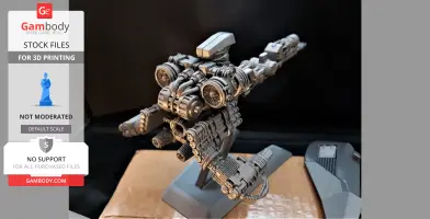 A detailed 3D model of the Wipeout Feisar ship on a display stand, ready for 3D printing.