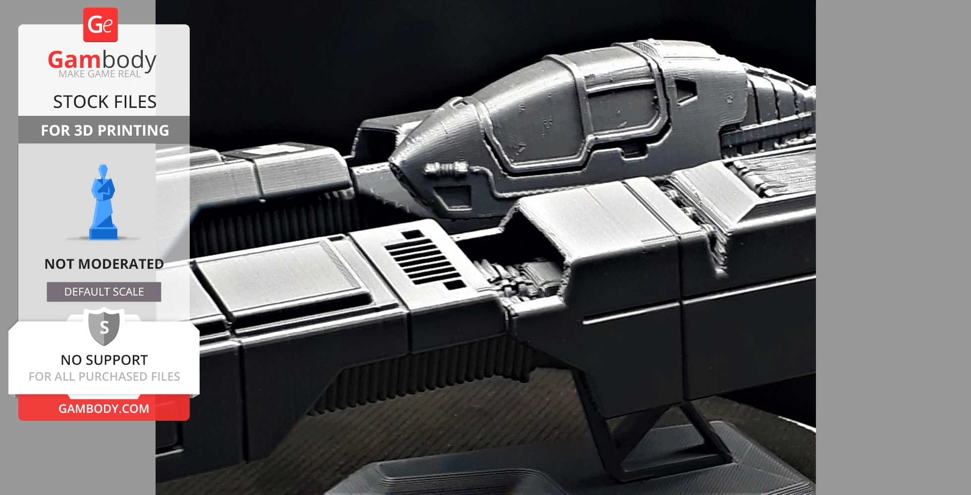 A detailed 3D model of a futuristic spacecraft, showing intricate paneling and structure for 3D printing.