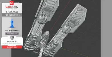 Futuristic vehicle model with detailed engines displayed for 3D printing on Gambody platform.