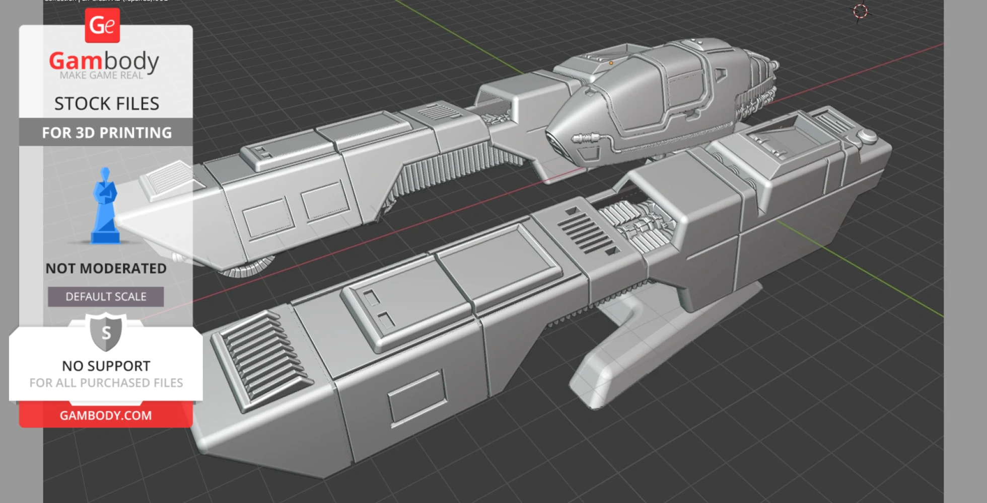 A detailed 3D model of a futuristic spacecraft, featuring angular design and intricate paneling, for 3D printing.
